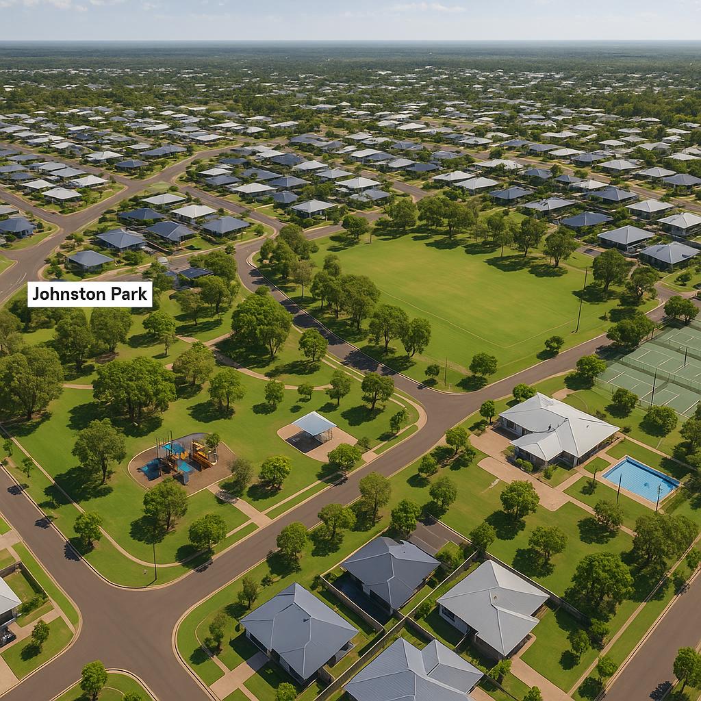 Aerial view of Johnston highlighting community spaces