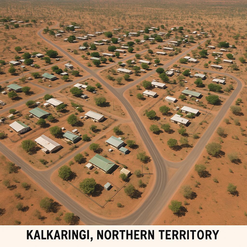 Aerial view of Kalkaringi showing housing and landscape
