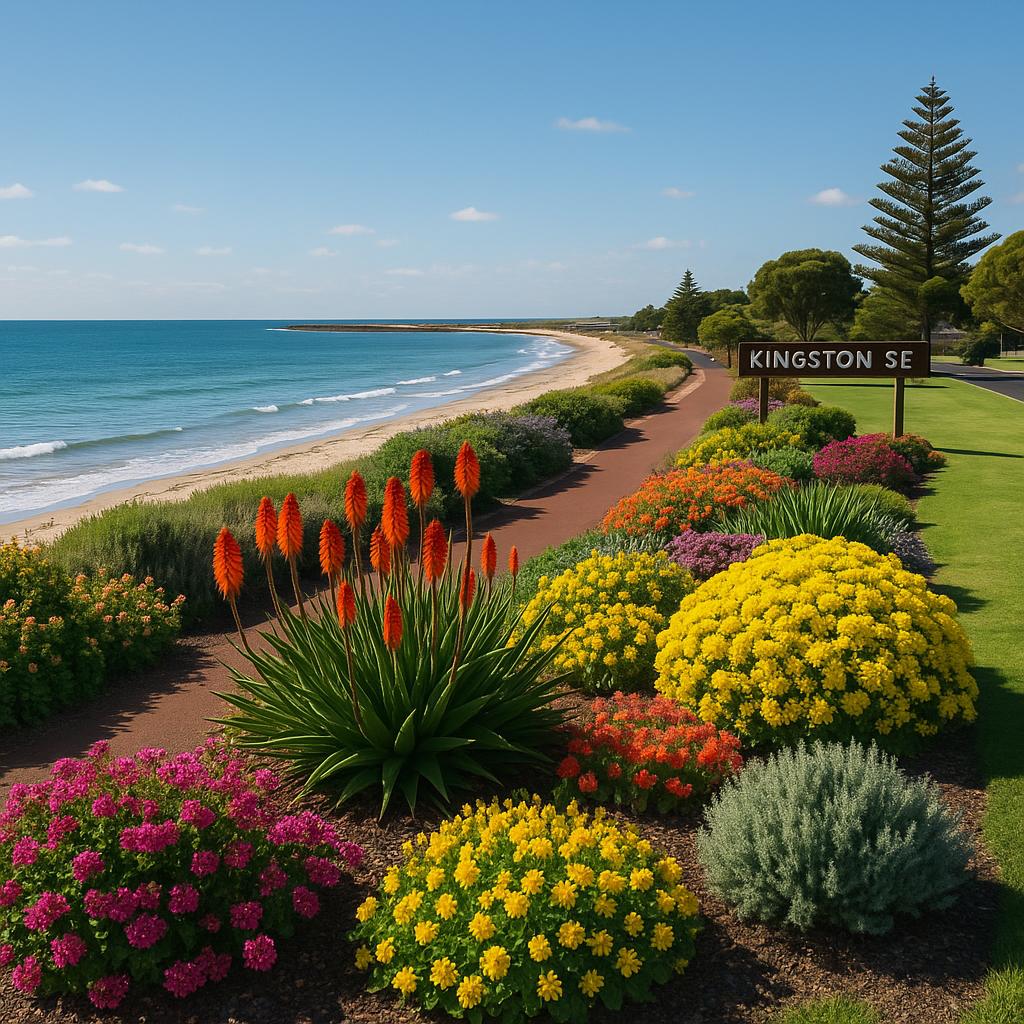 A scenic view of Kingston Se's coastline and gardens