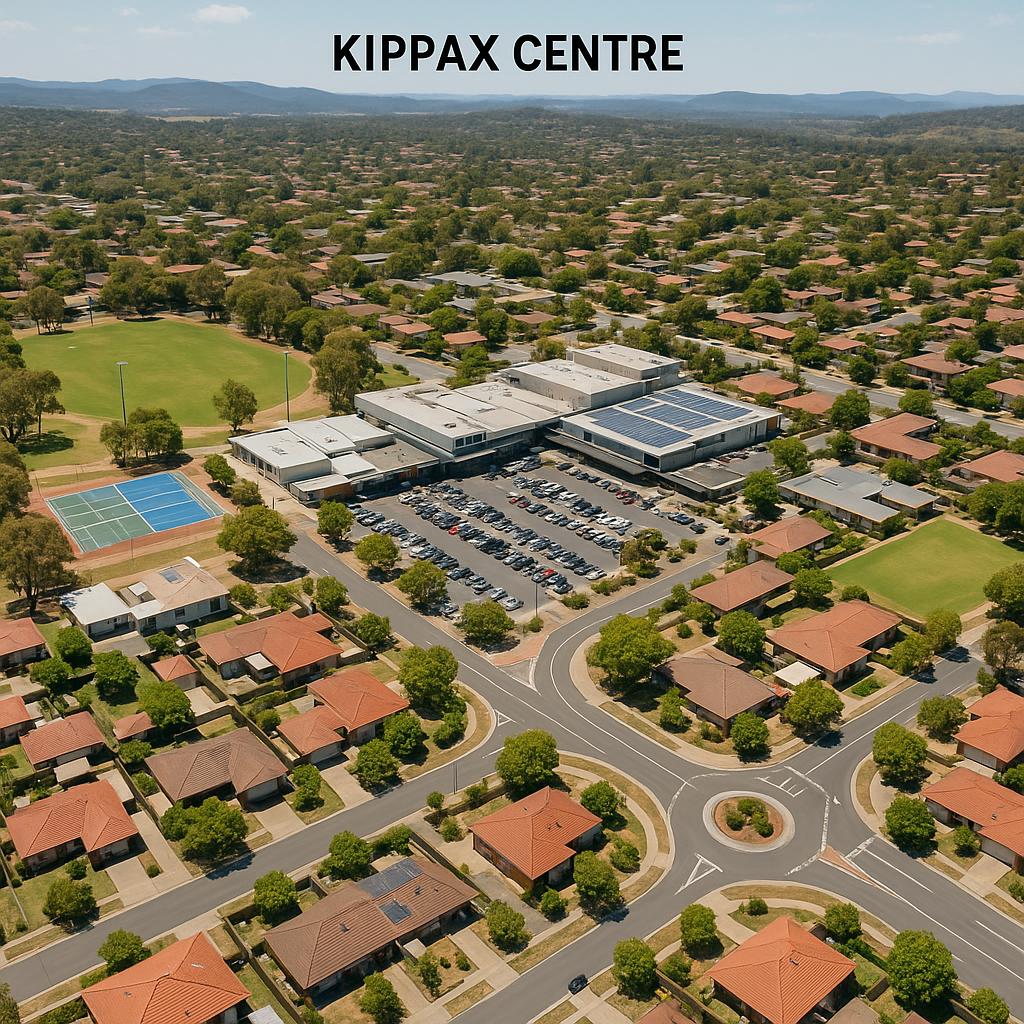 Aerial view of Kippax Centre, highlighting key amenities