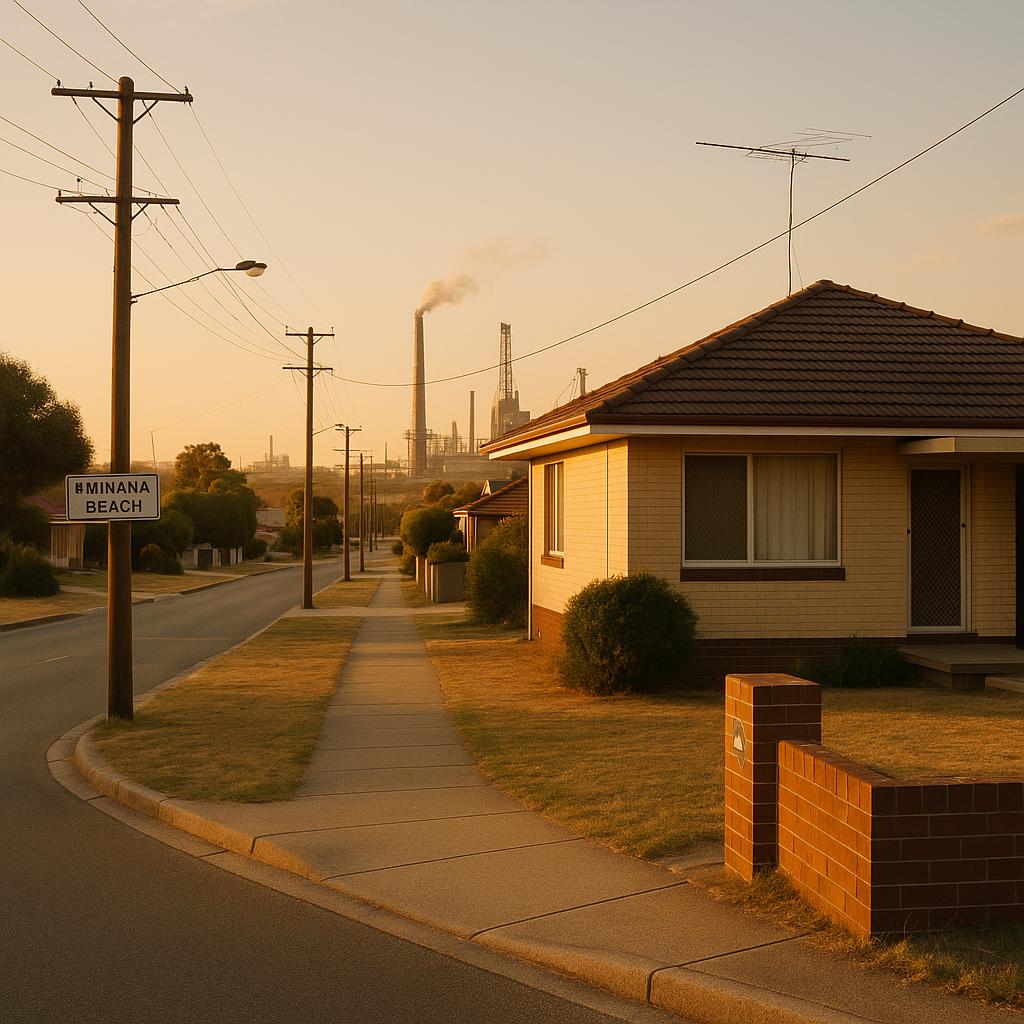 Street view of Kwinana Beach with coastal-industrial surroundings