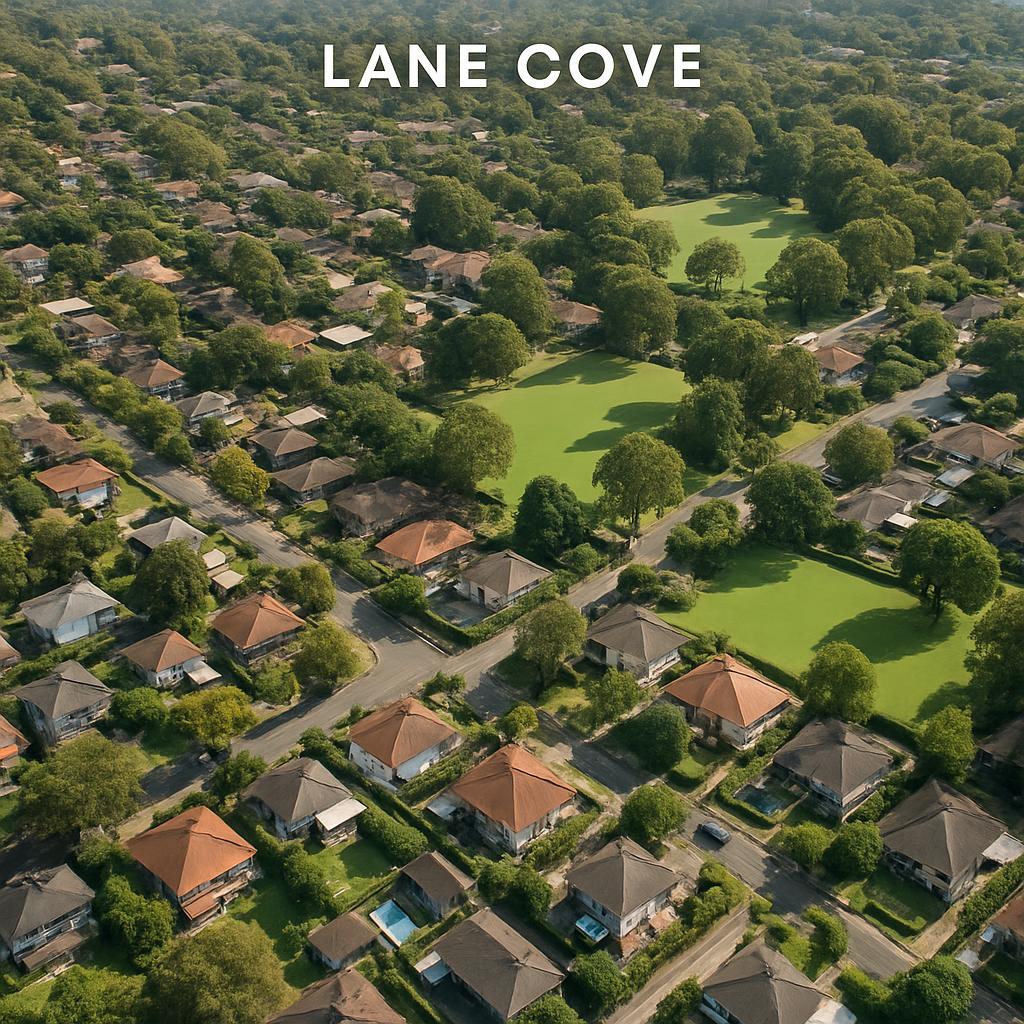 Aerial view of Lane Cove, New South Wales with parks