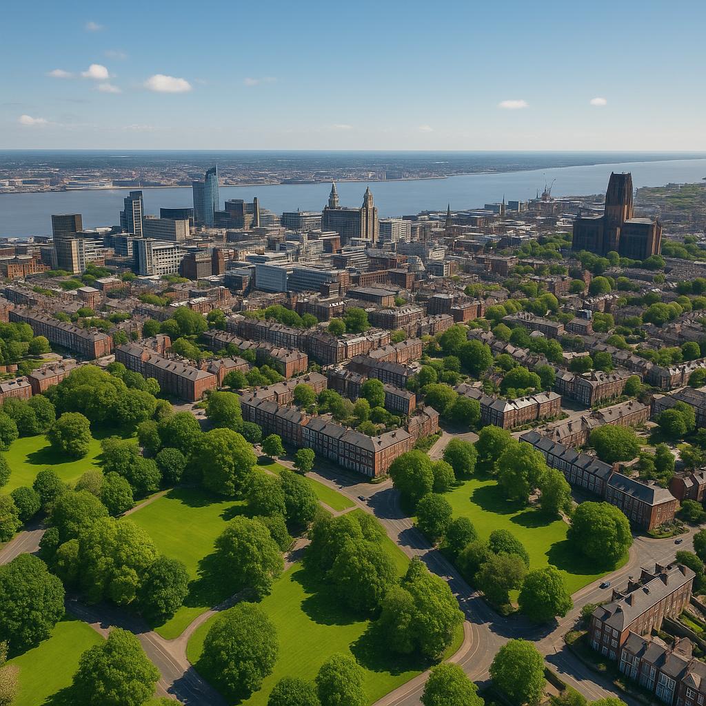 Aerial view of Liverpool showcasing urban development