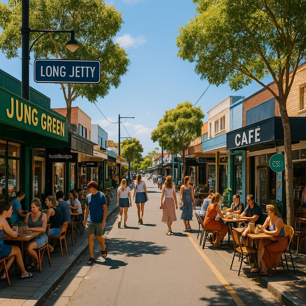 Community street in Long Jetty with cafes and shops