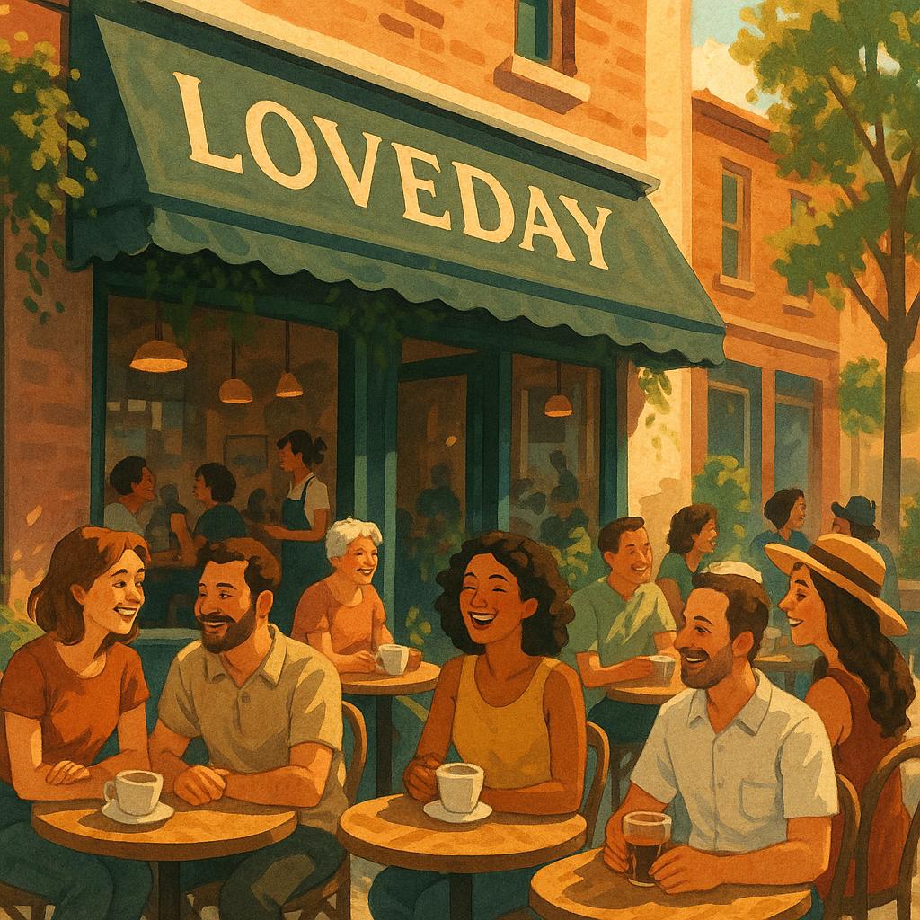 Outdoor café with patrons enjoying coffee in Loveday