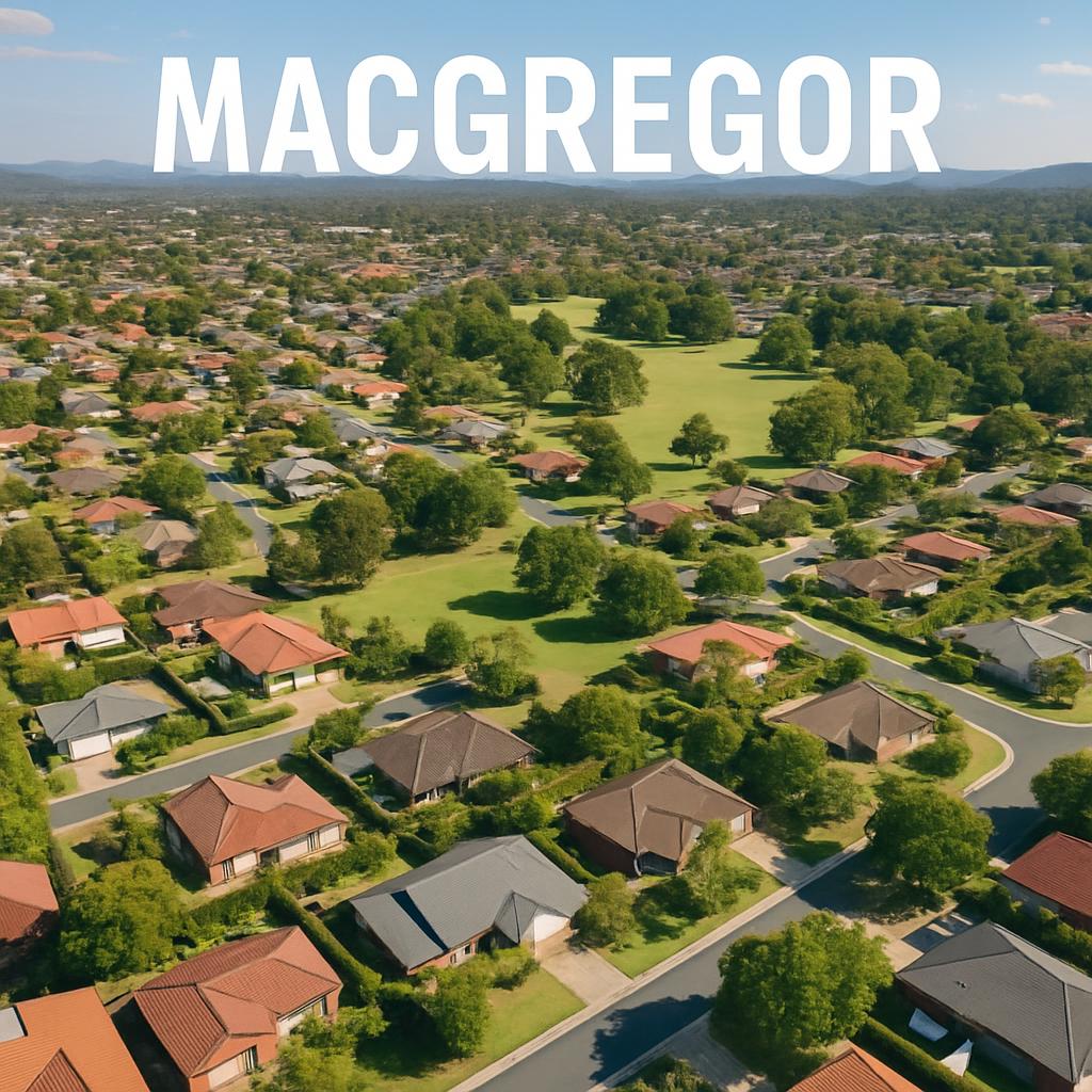 Aerial view of the suburban landscape in Macgregor, ACT