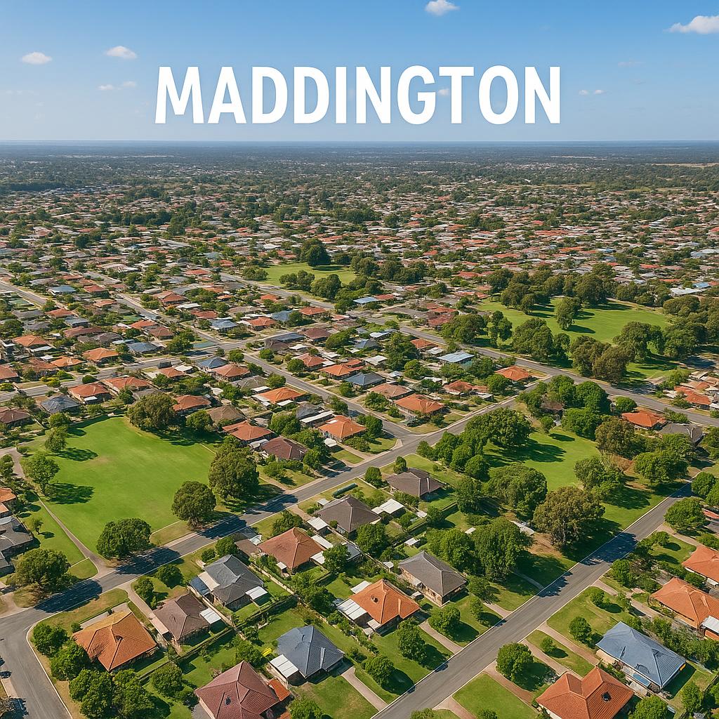 Aerial view of Maddington with parks and neighborhoods