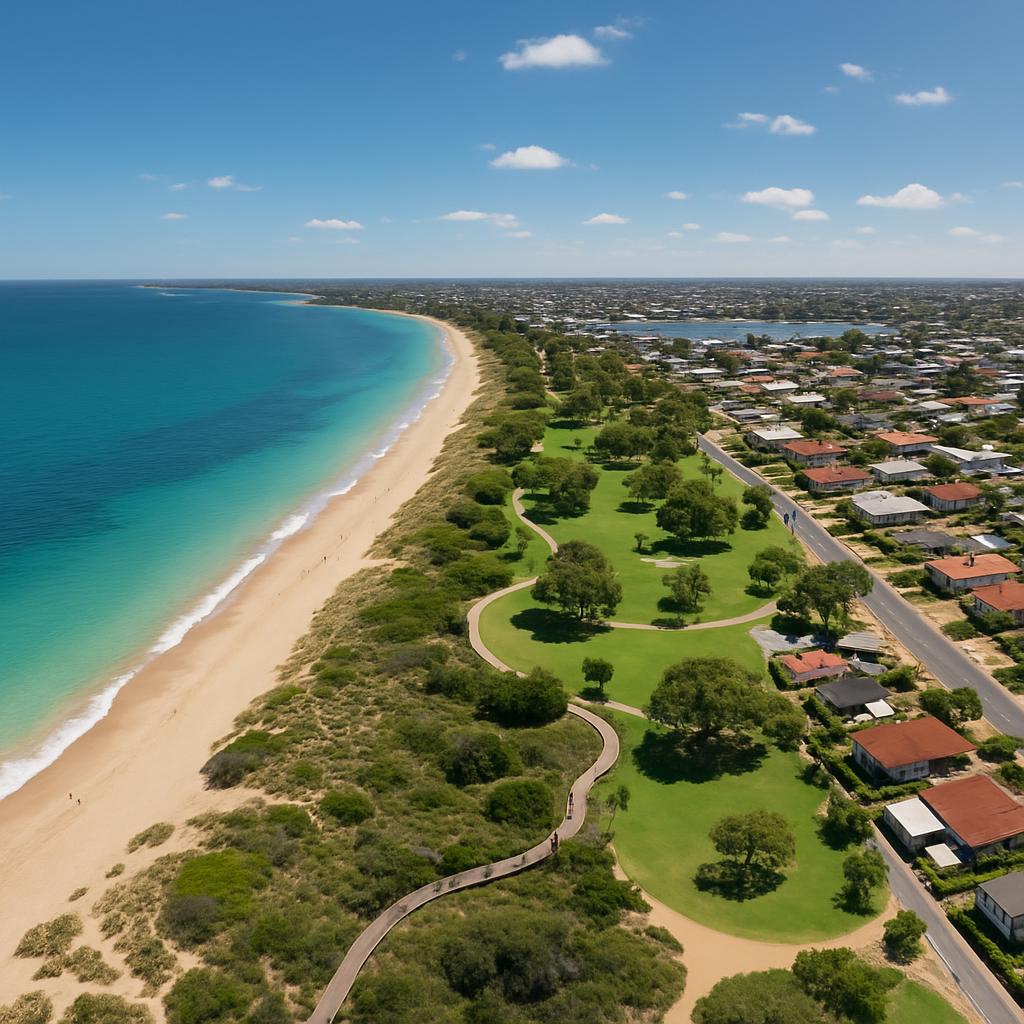 Mandurah coastal view depicting beaches and homes