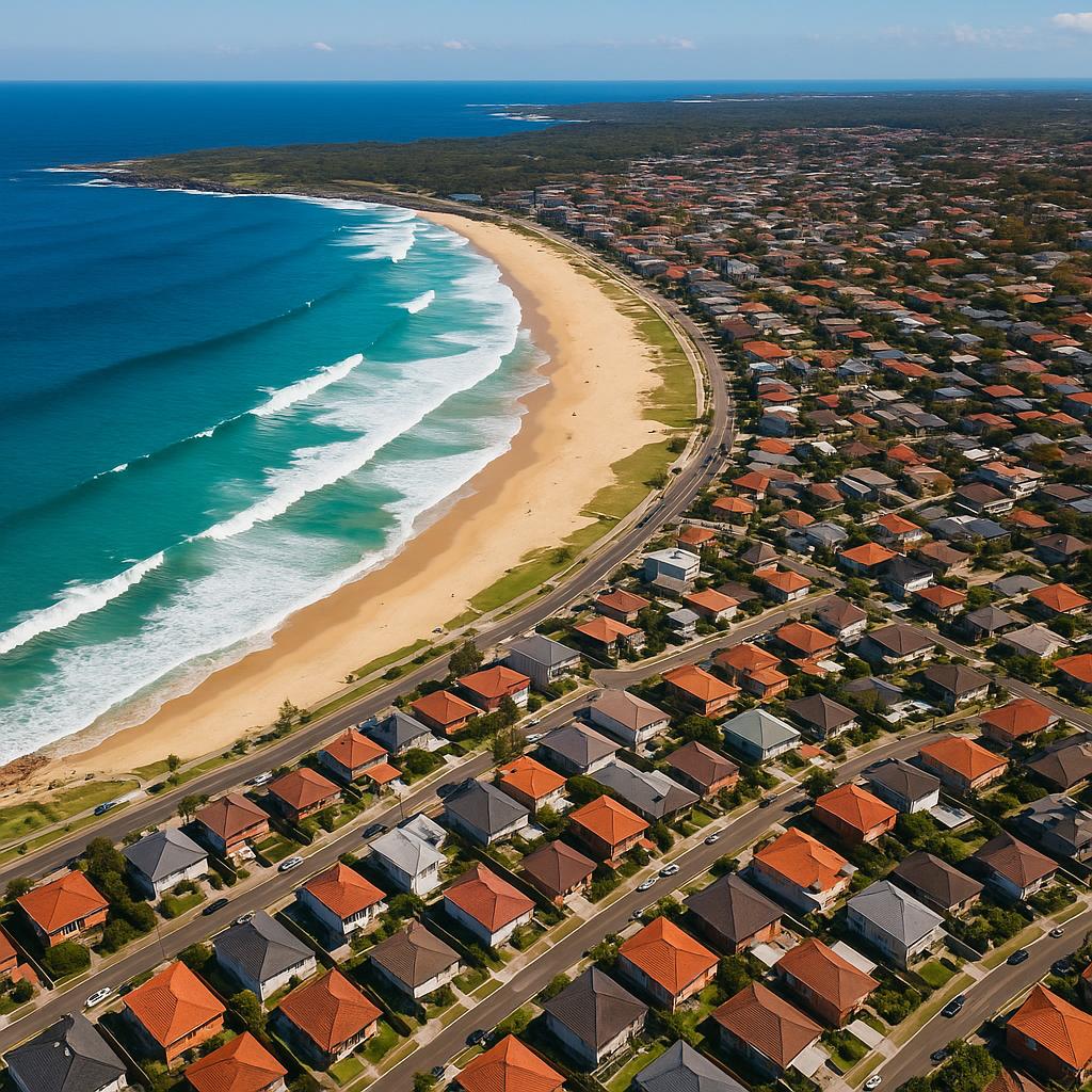 Aerial view of Maroubra Beach and residential areas