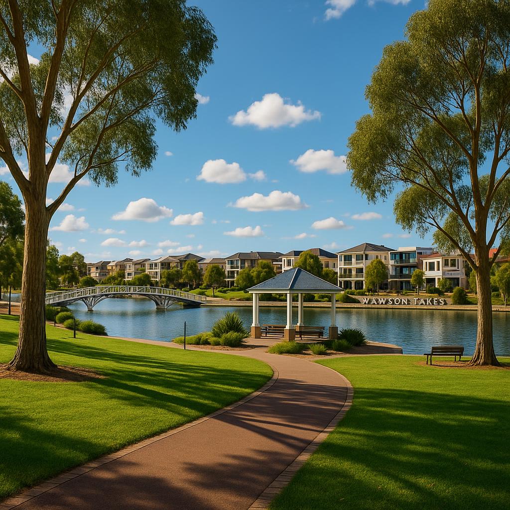 Beautiful waterfront park in Mawson Lakes