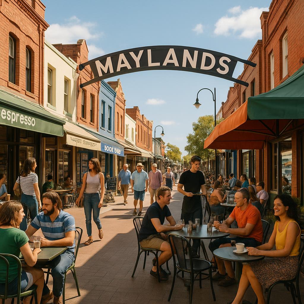 Street view of Maylands with cafes and shops
