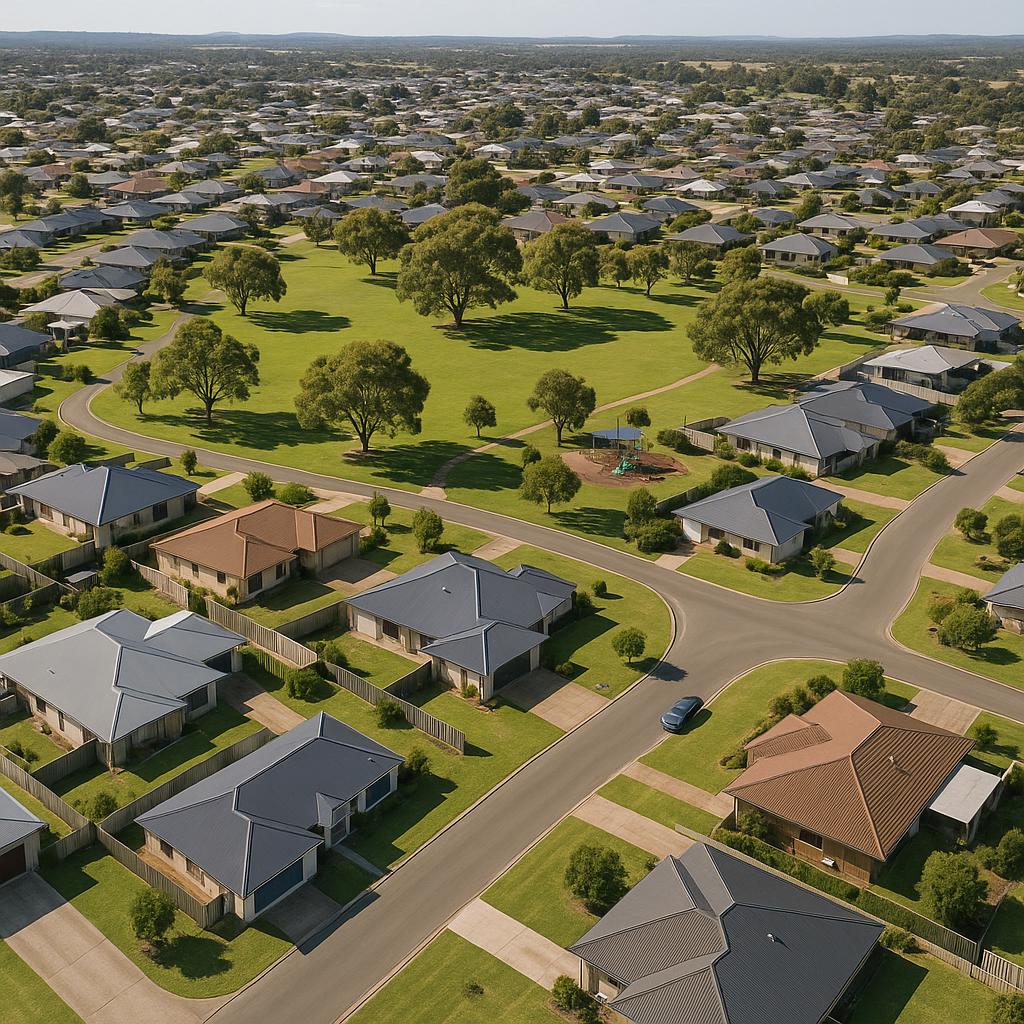 Aerial view of McKail, showcasing parks and residential areas