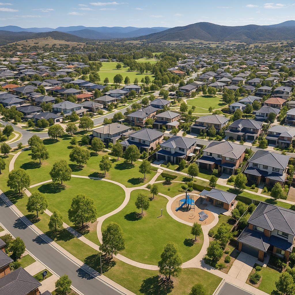 Aerial view of Molonglo suburb with parks