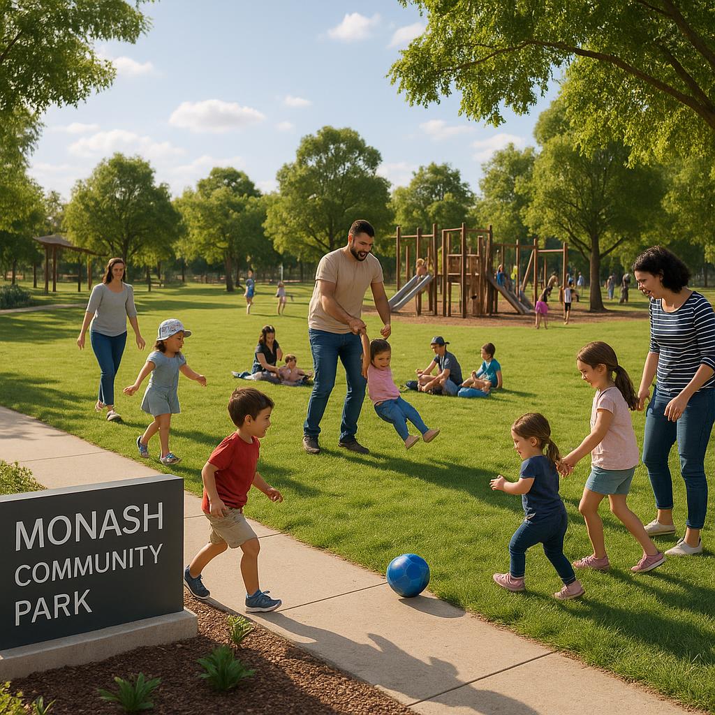 Community park in Monash with families enjoying outdoor activities