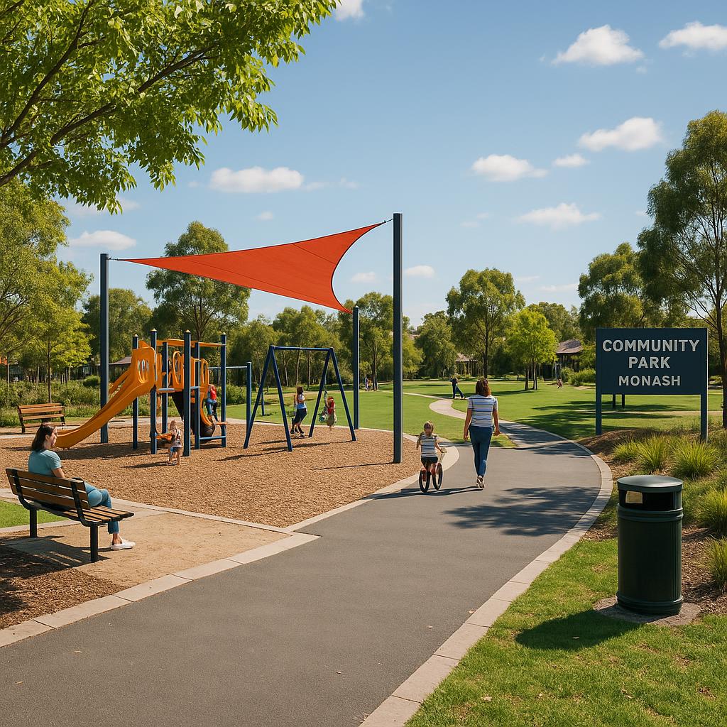 Beautiful park in Monash with families enjoying