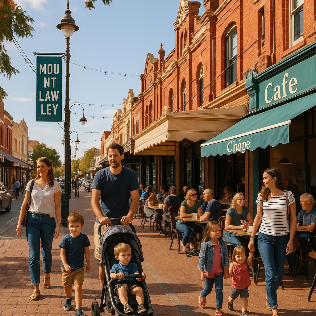 Street view in Mount Lawley with cafes and families