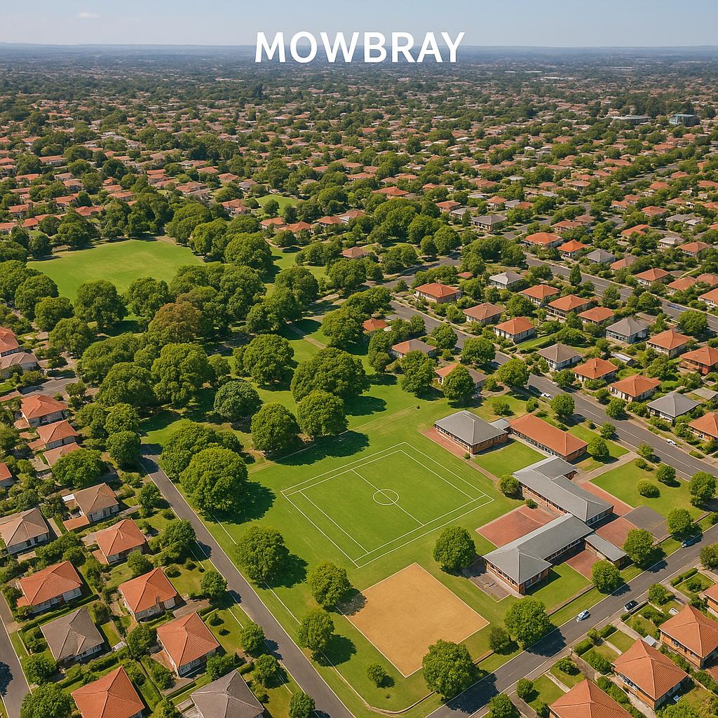 Aerial view of Mowbray showcasing parks and schools