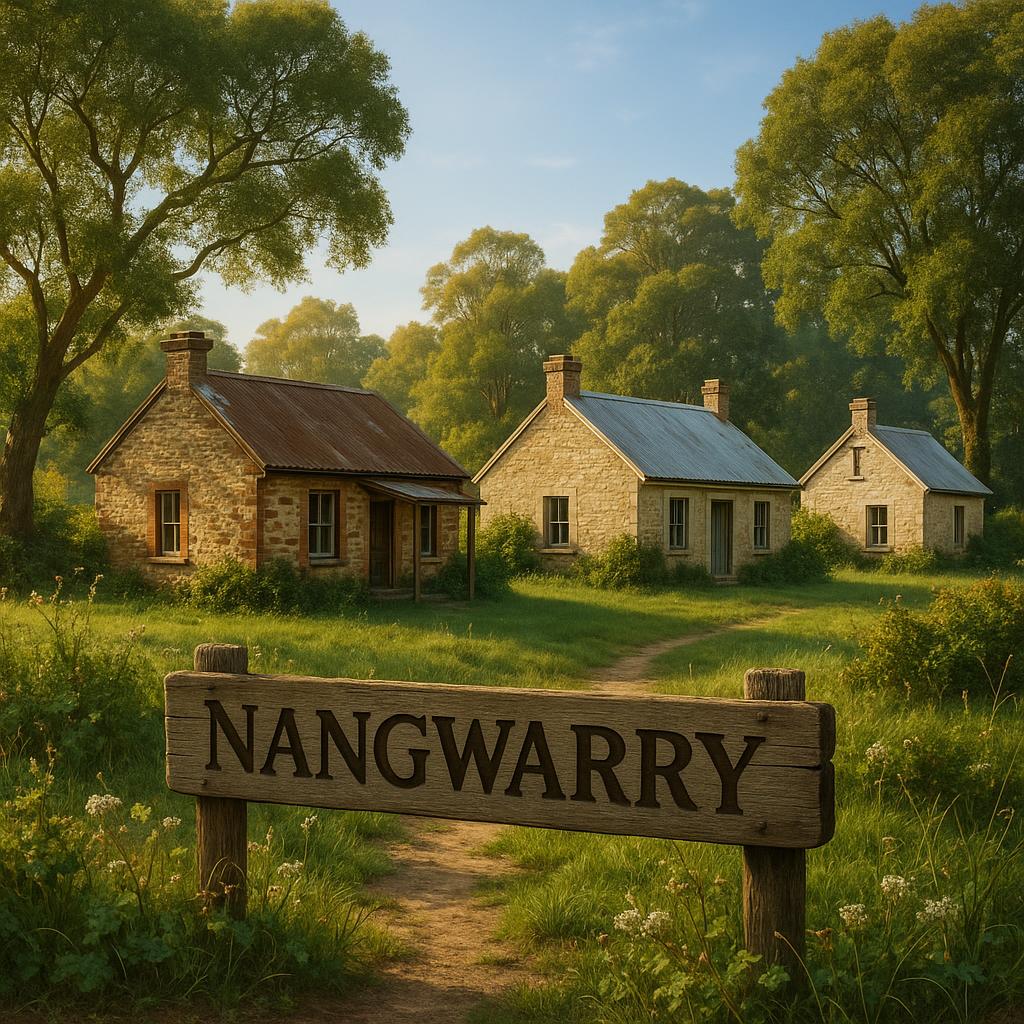 A scenic view showcasing Nangwarry's charming heritage cottages.