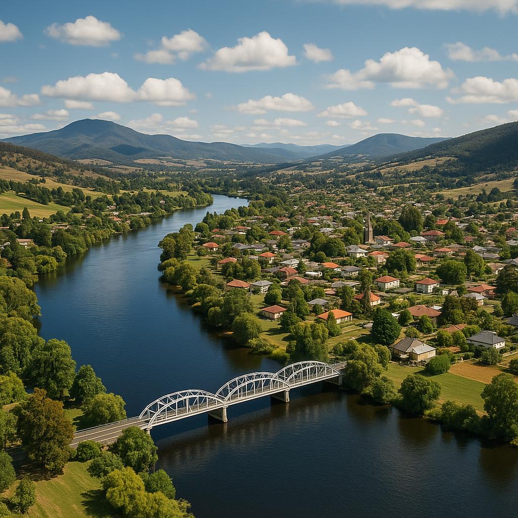 New Norfolk scenic view showing the Derwent River and hills