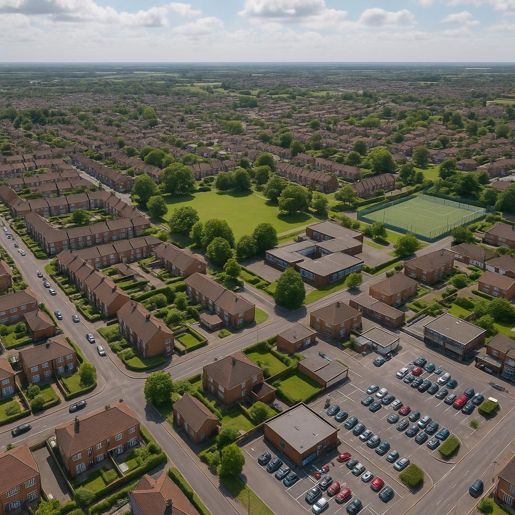 Aerial view of New Town with residential areas