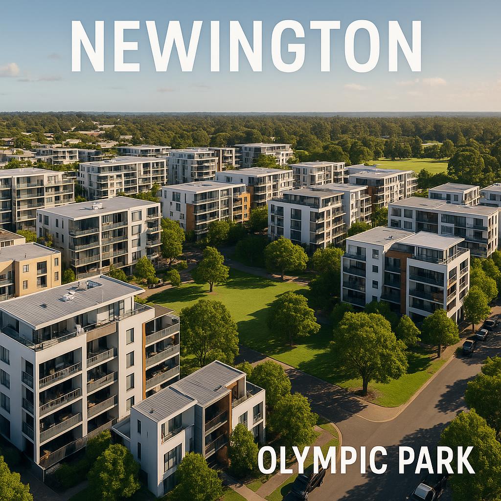Aerial view of Newington suburb with parks and modern homes.