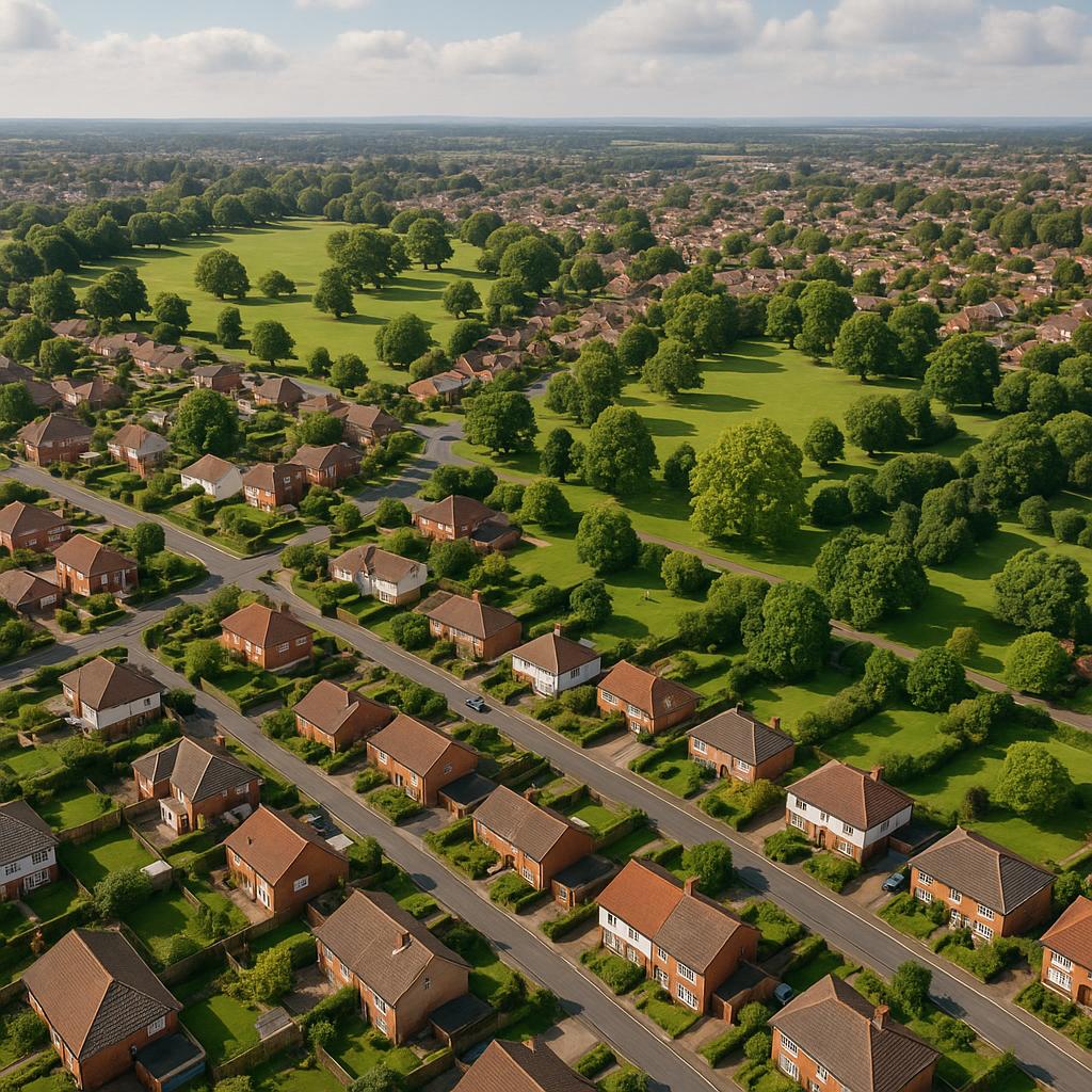 Aerial view of Newnham, Tasmania, featuring homes and parks