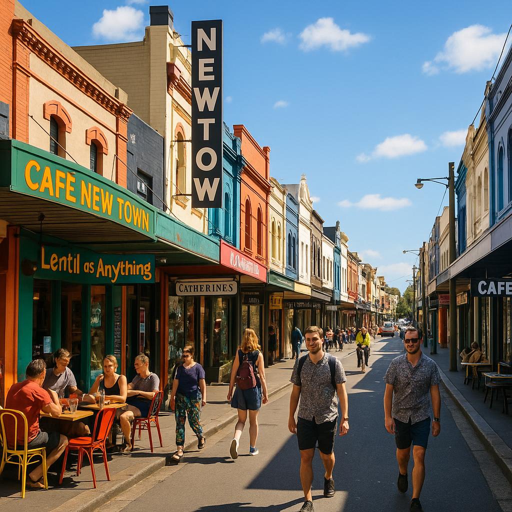 Street view of Newtown with cafes and shops