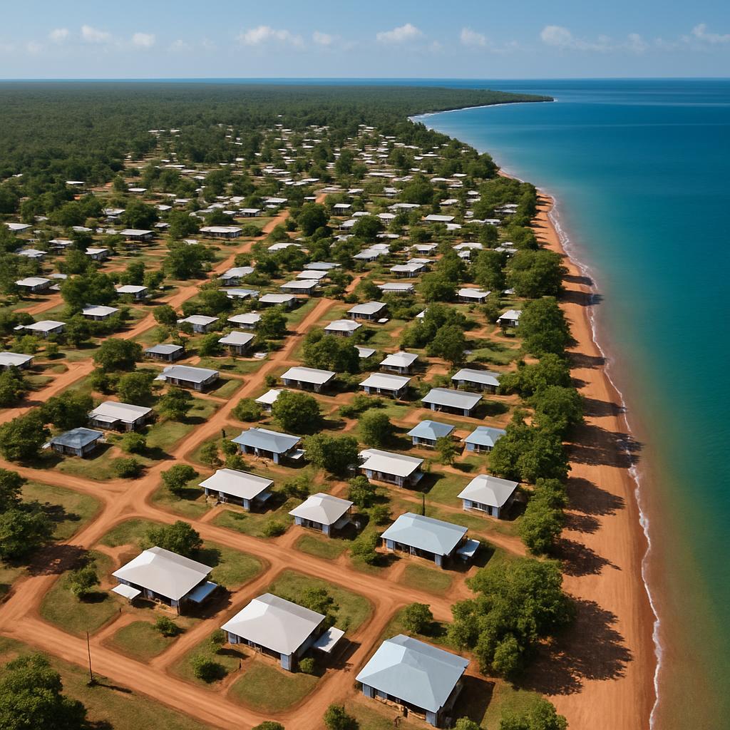 Aerial view showing Nguiu's coastal landscape and community