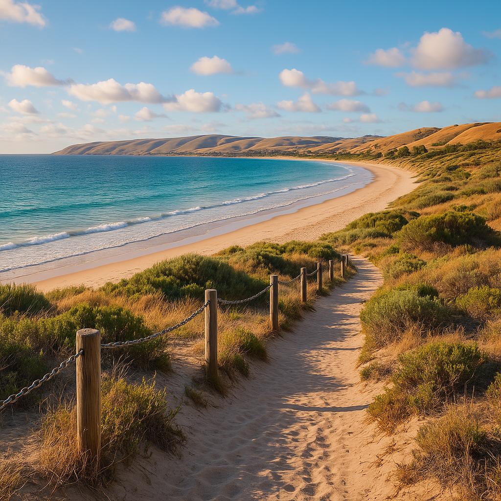 View of Normanville Beach with scenic trail