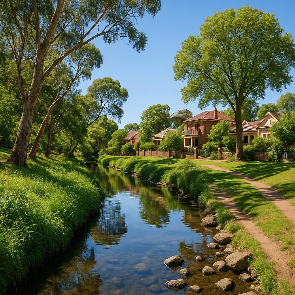 Creekside view of North Adelaide's residential area
