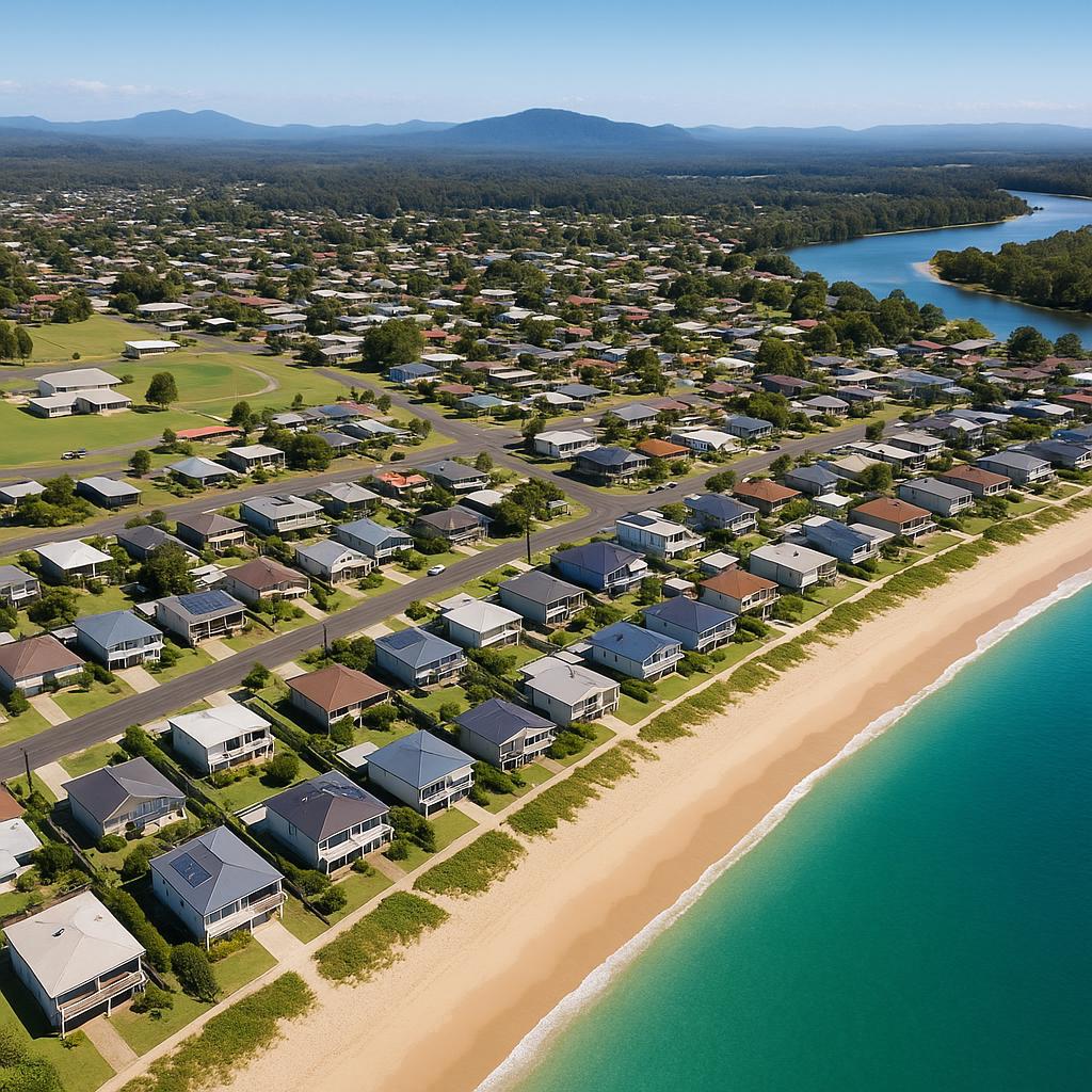 Aerial view of North Haven, SA with beach and properties