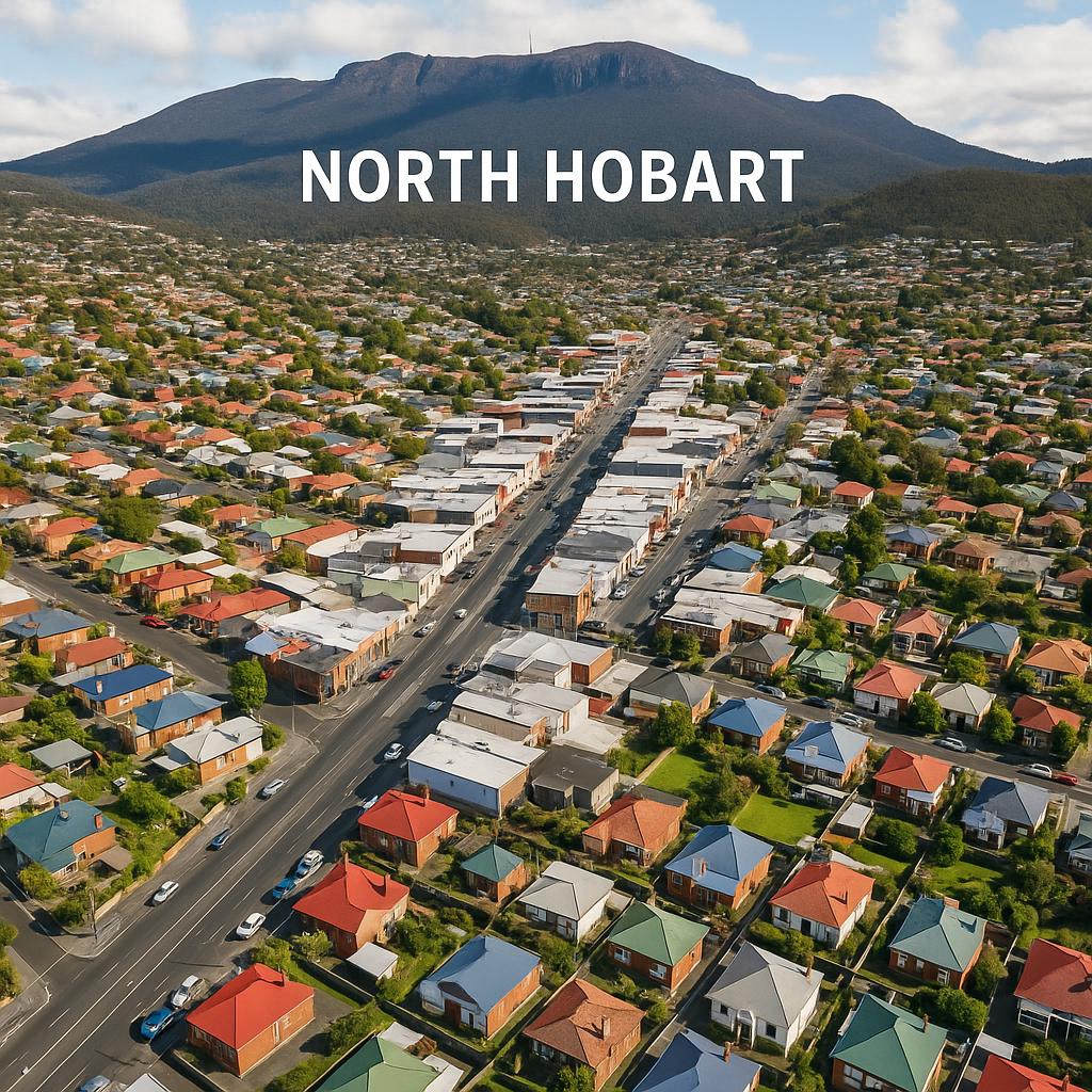 Aerial view of North Hobart with Mount Wellington