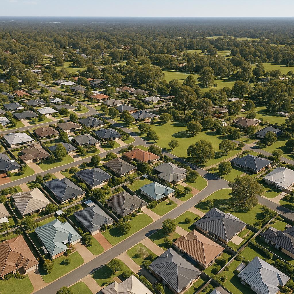 Aerial view of Oakford showing homes and parks