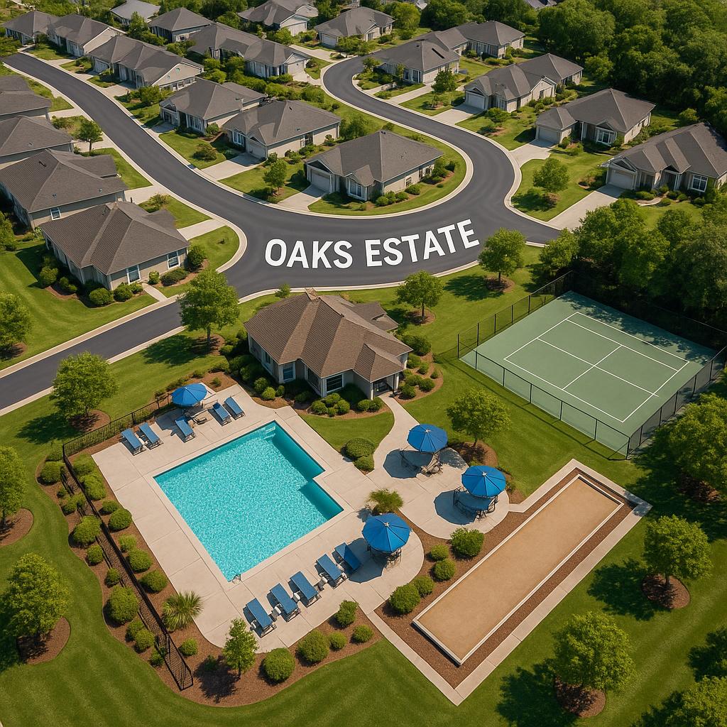 Aerial view of Oaks Estate