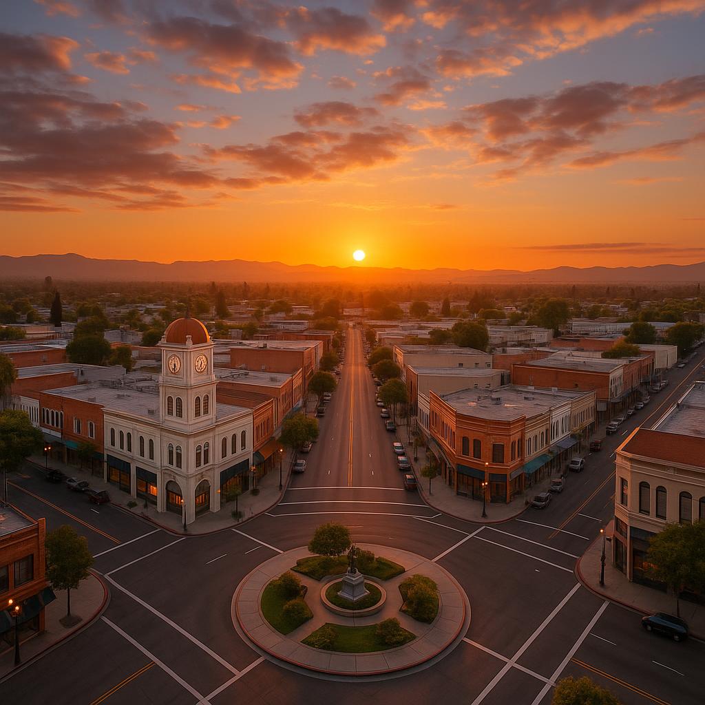 Downtown Orange with sunset