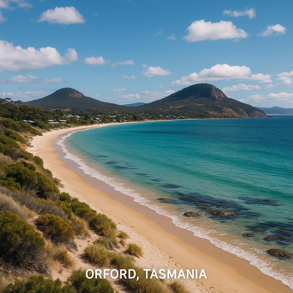 Coastal view of Orford, Tasmania