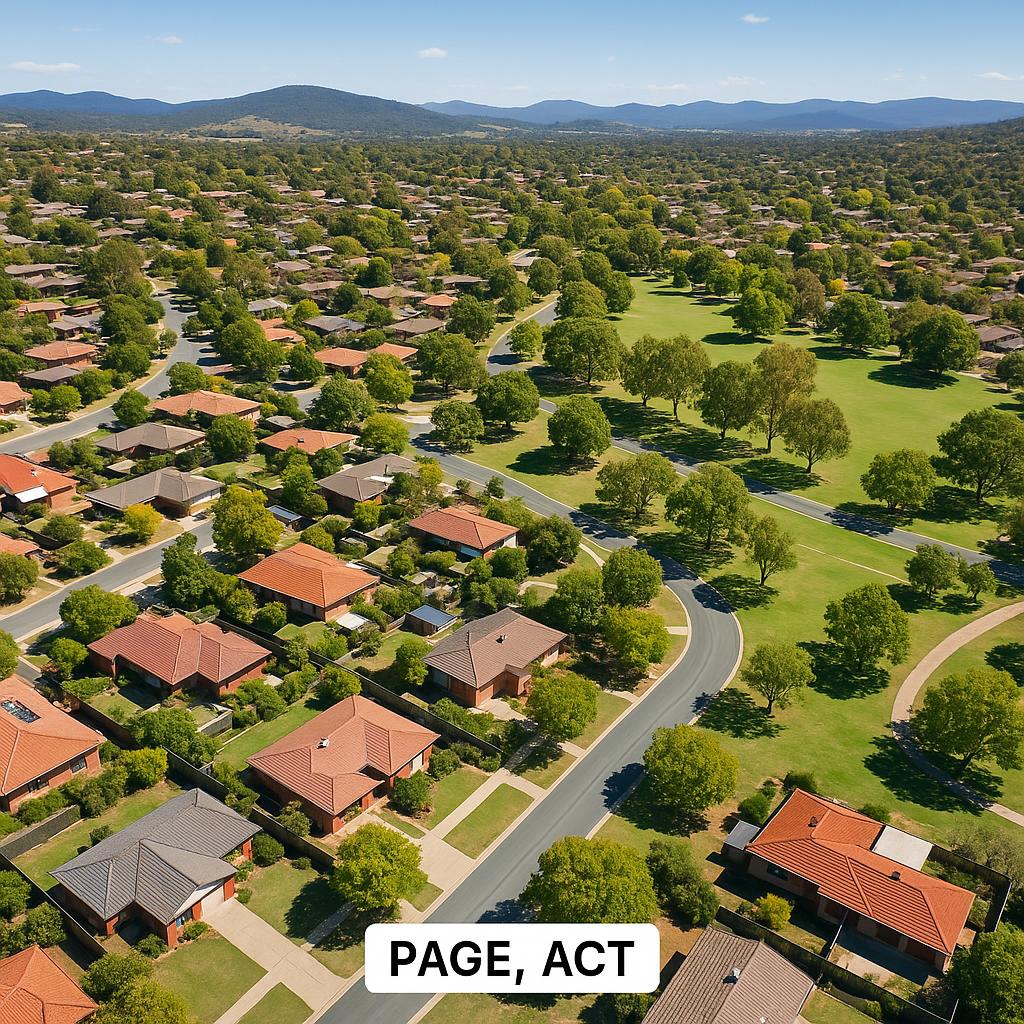 Aerial view capturing the suburb of Page in ACT