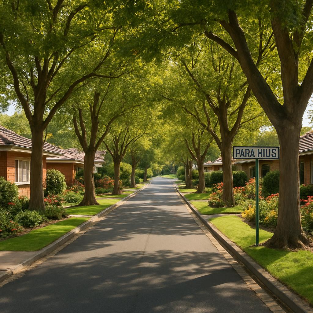 Tree-lined street in Para Hills with residential homes