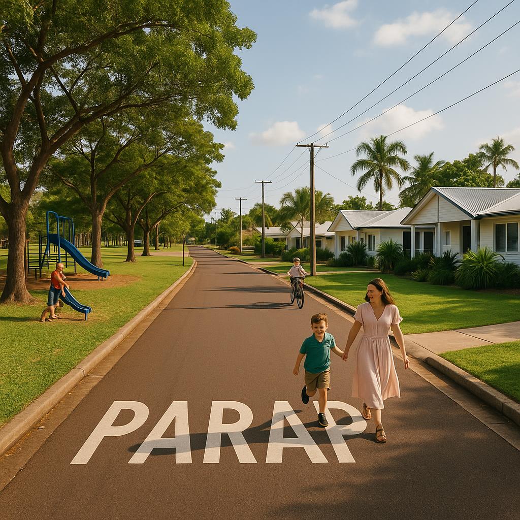 Street view in Parap, NT with homes and parks