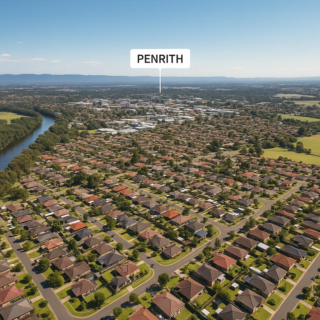 Aerial view of Penrith's suburbia and nature