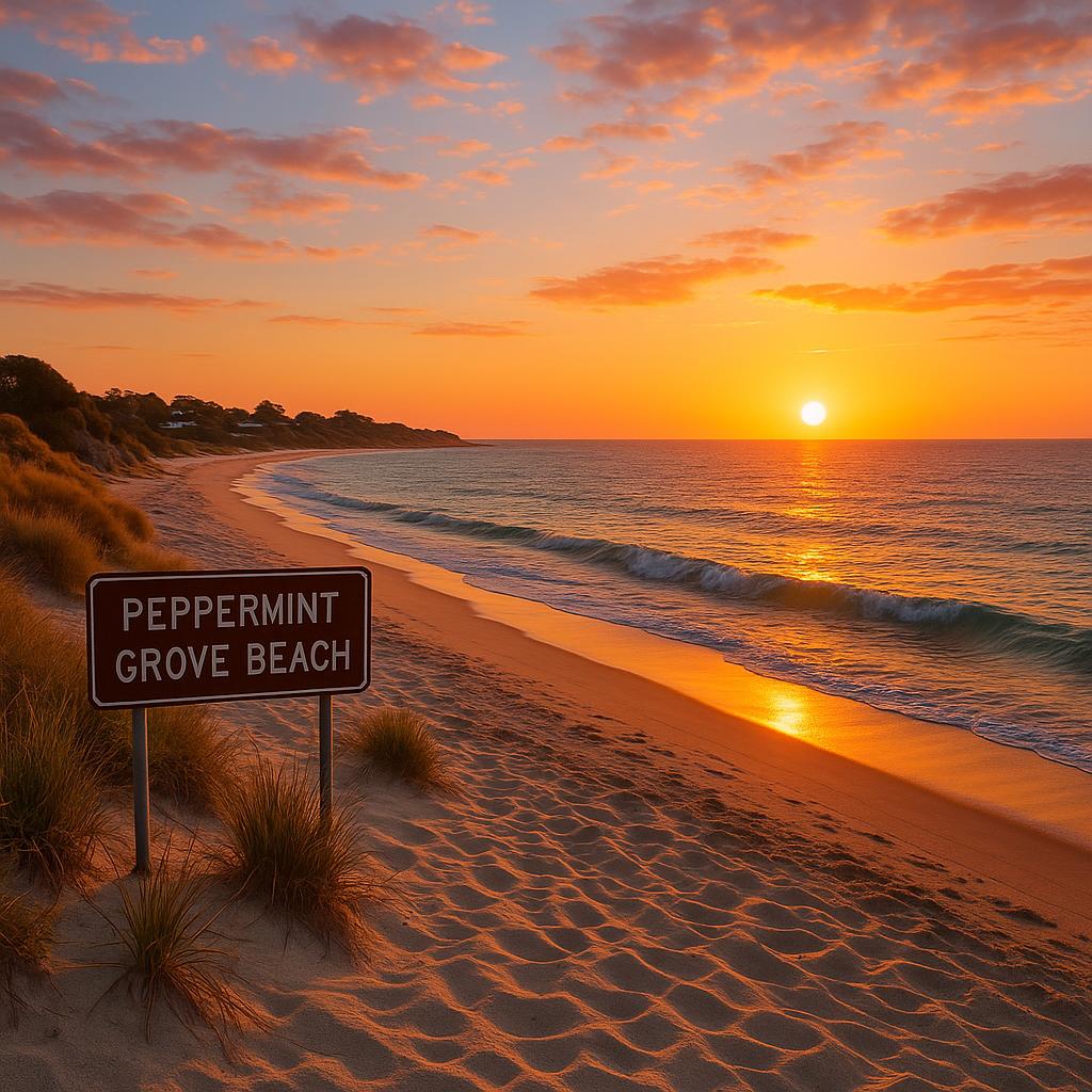 Scenic sunset at Peppermint Grove Beach