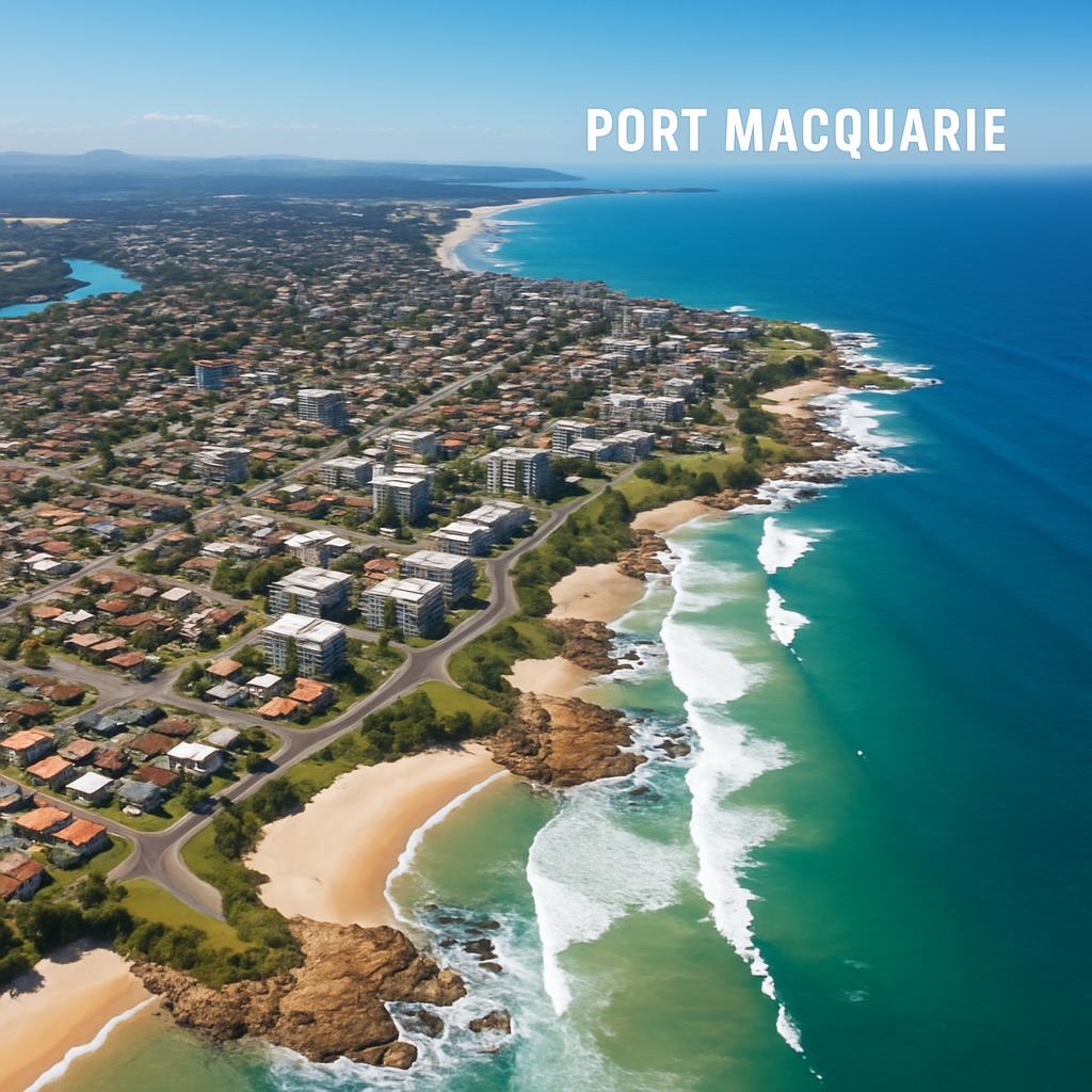 Aerial view of Port Macquarie's coastline