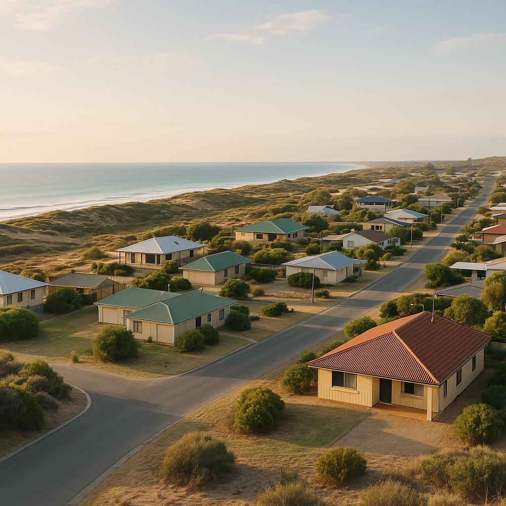Quiet coastal homes and dunes in Preston Beach, Western Australia