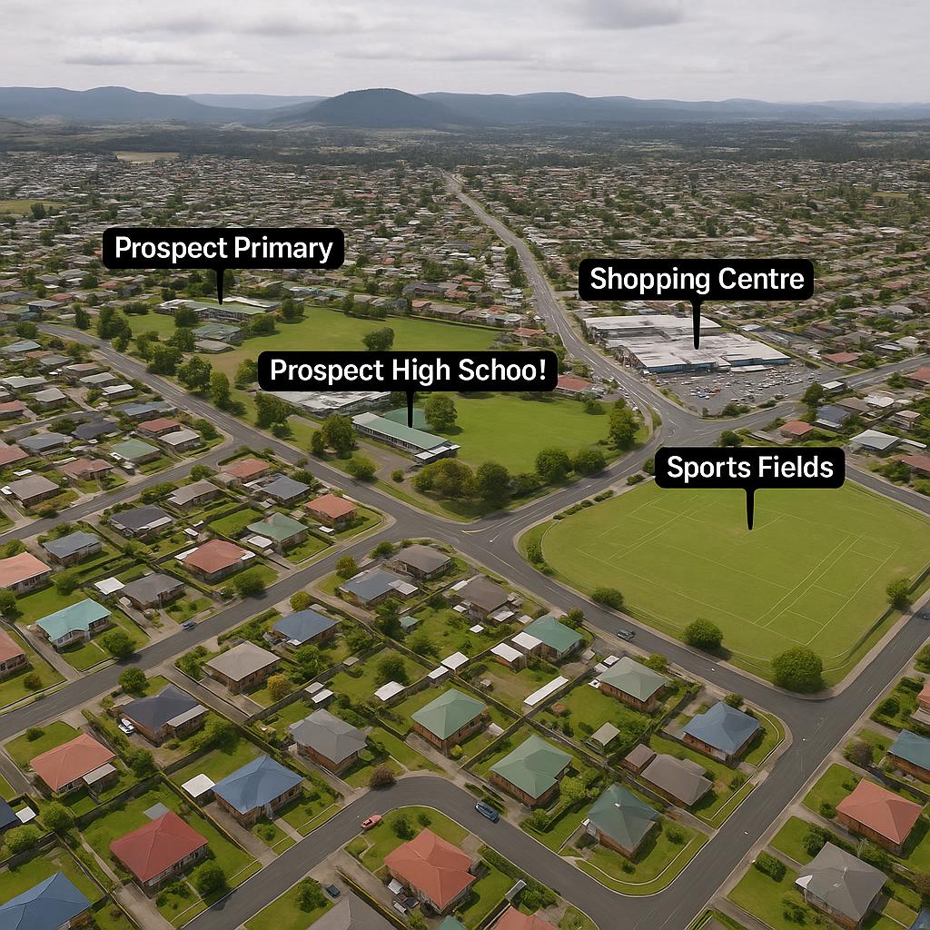 Aerial view of Prospect, Tasmania