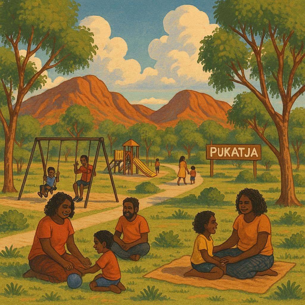 Scenic park in Pukatja with families