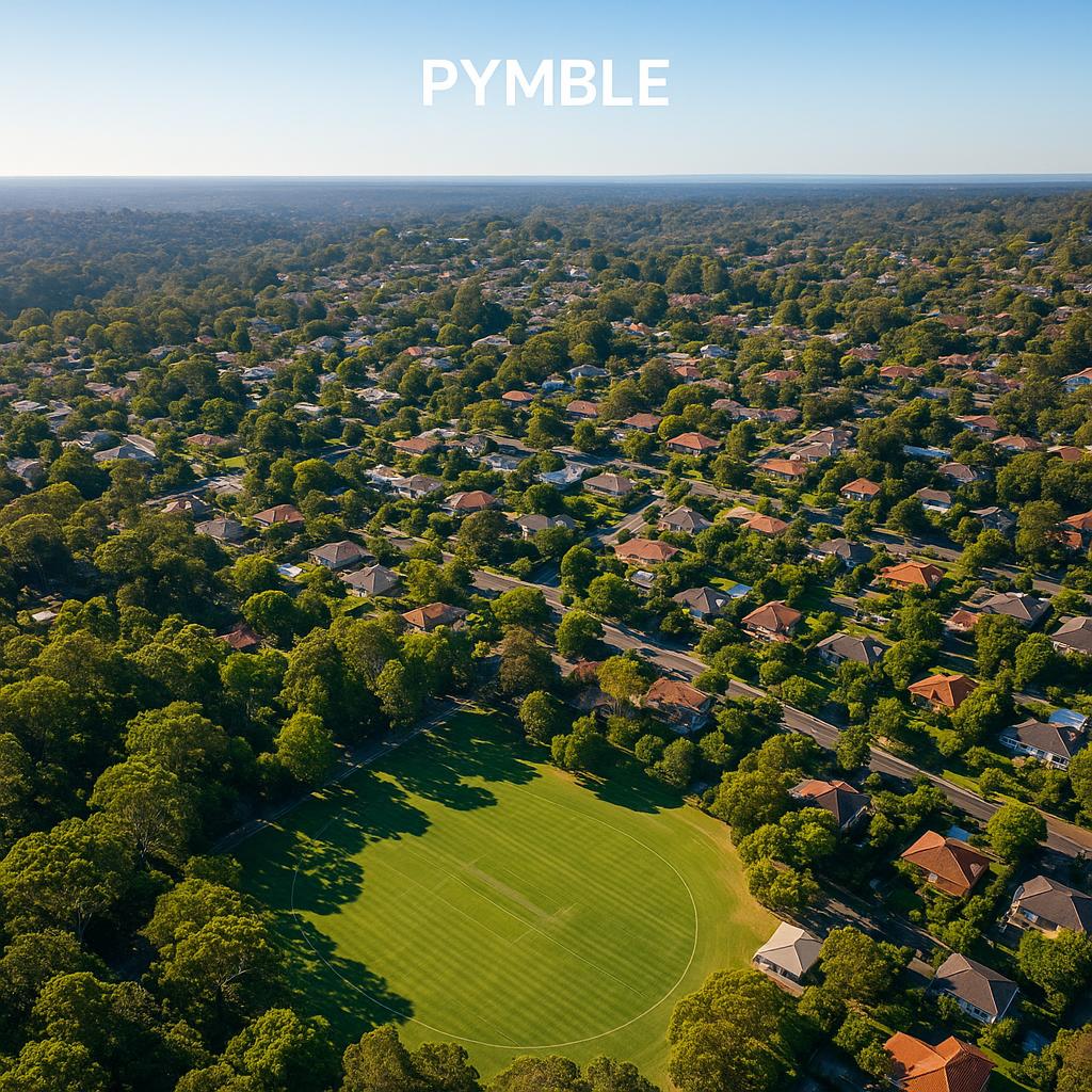 Aerial view of Pymble, highlighting community parks and homes