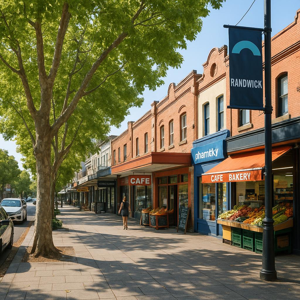 Charming streetscape of Randwick with local businesses