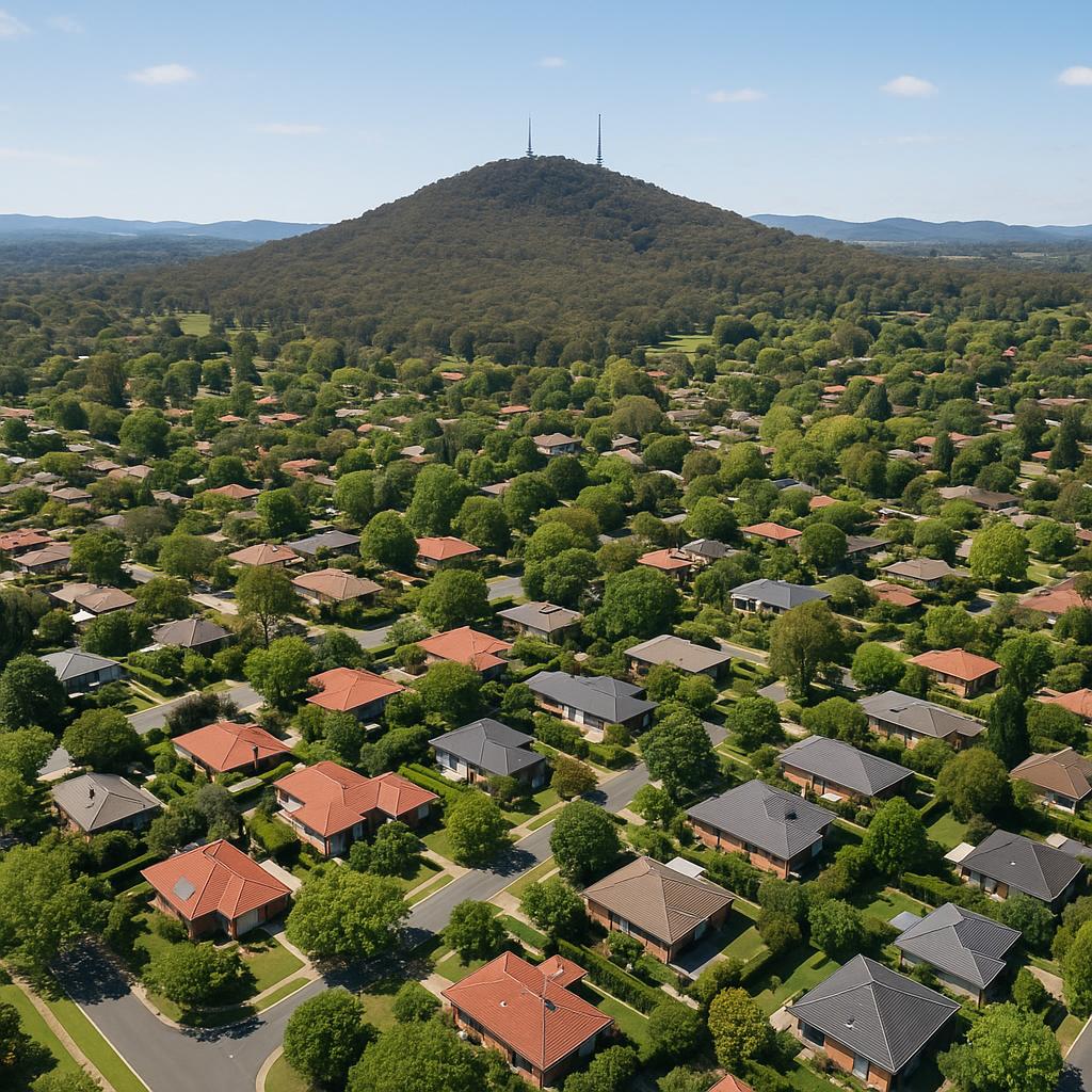 Aerial view of Red Hill, showing houses and nature