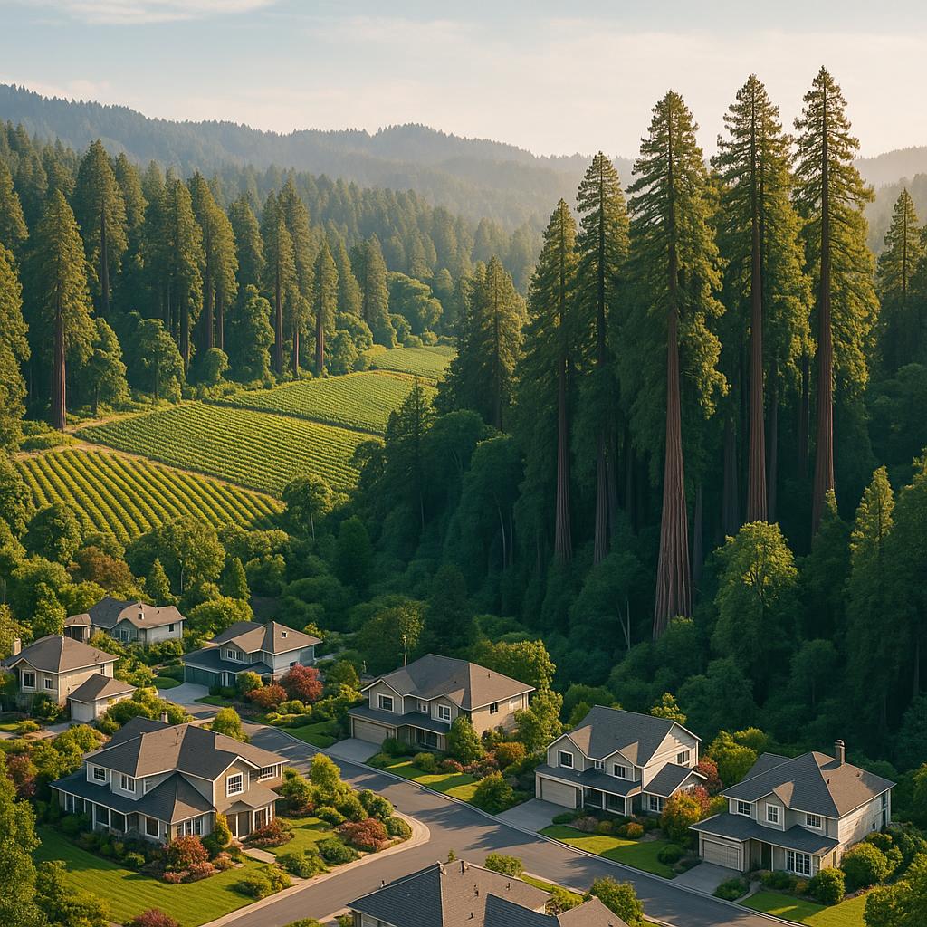 Residential homes and vineyards in Redwood Park.