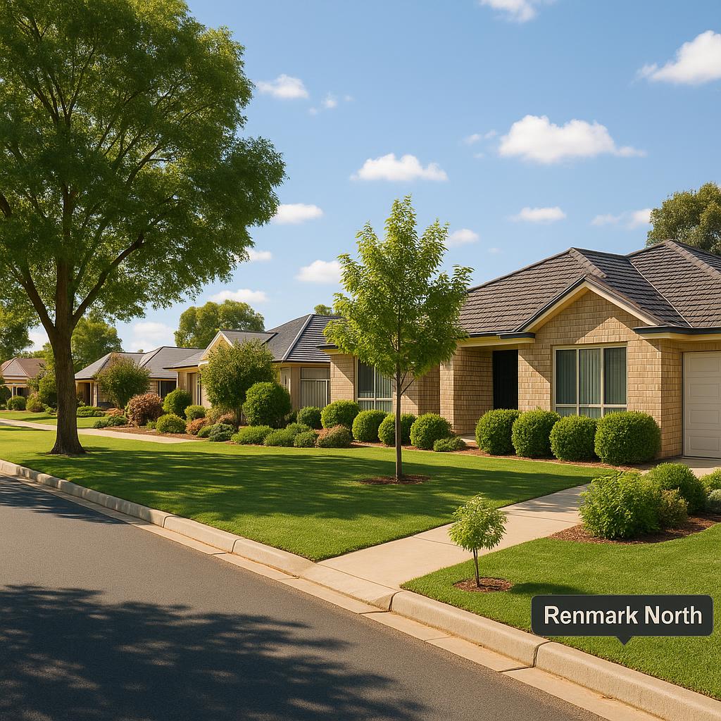A serene street in Renmark North with trees and houses